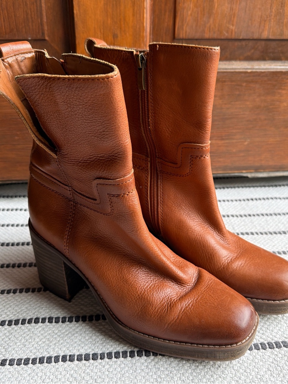 Franco Sarto Tan Leather Block Heel Ankle Boots